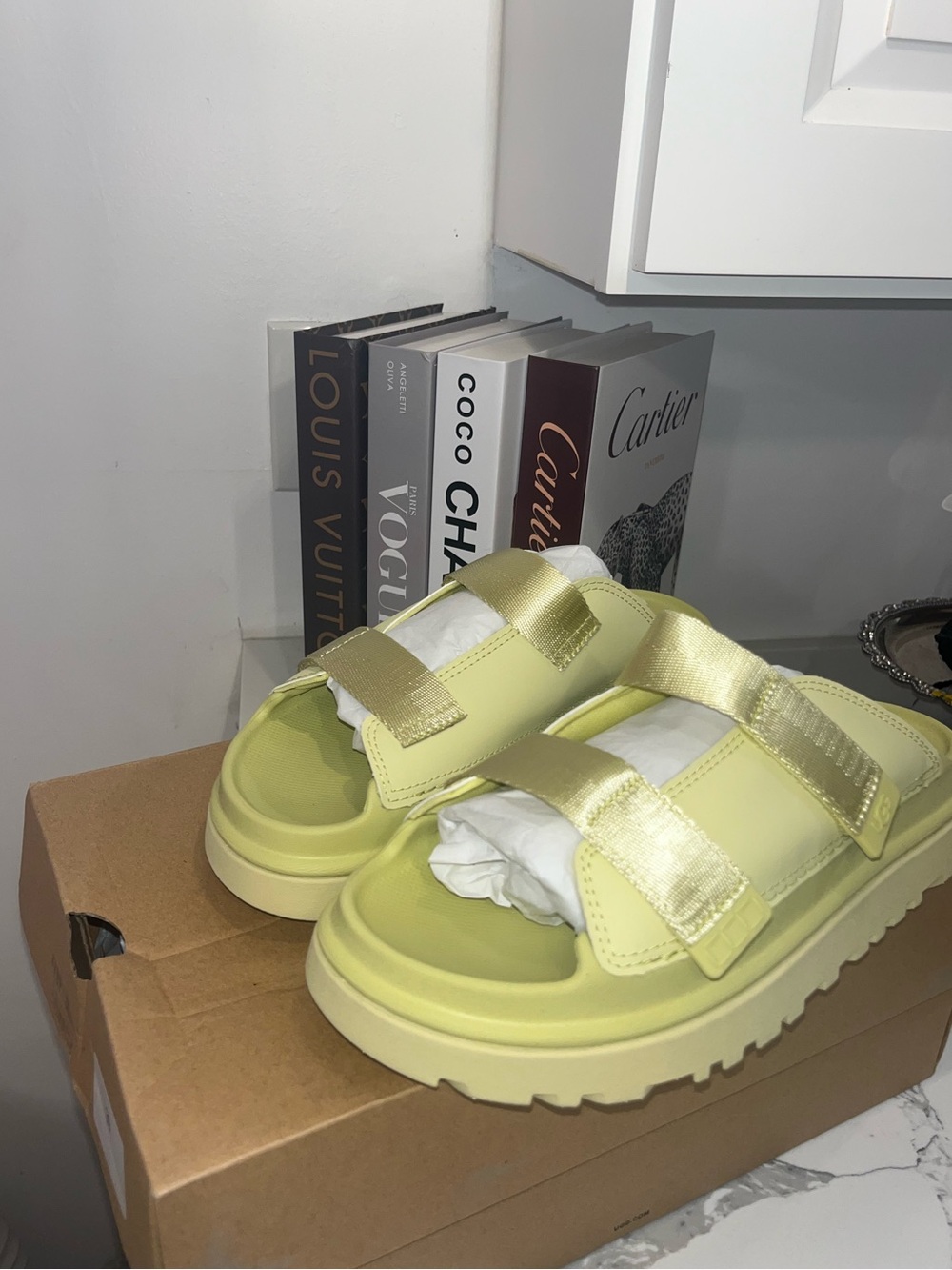 UGG Lime Green Slide Sandals with Adjustable Straps